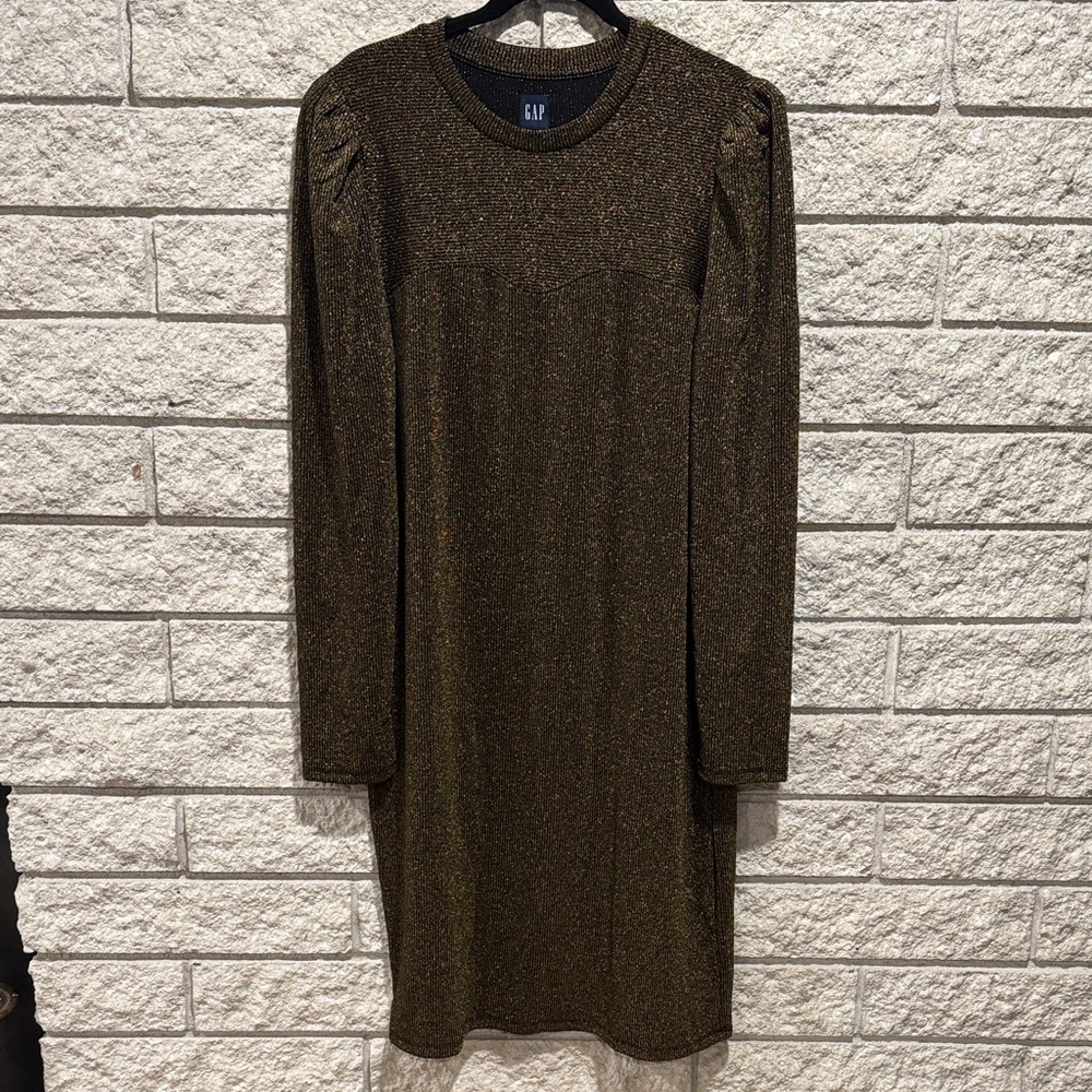 GAP Women's Metallic Gold Long Sleeve slinky Dress